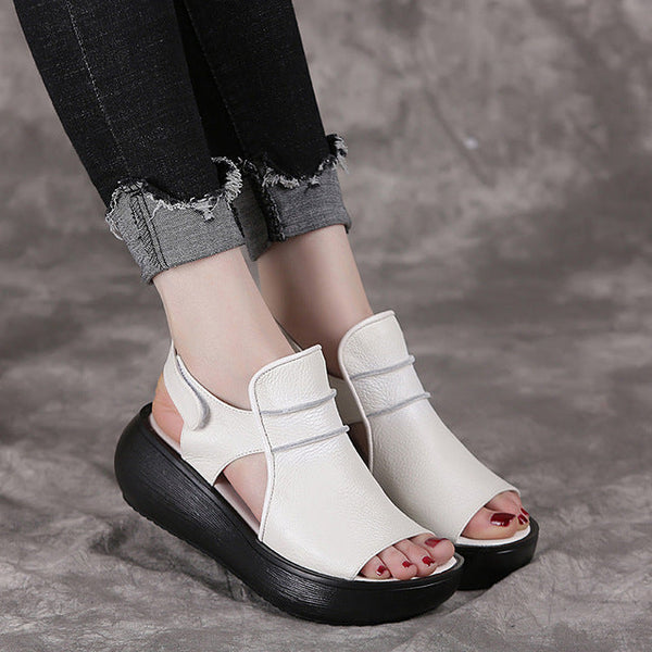 Thick Bottom Flat Platform Genuine Leather Women Sandals - 