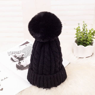 Thick Warm Wool Winter Knitted Women Hat - Black - On sale 