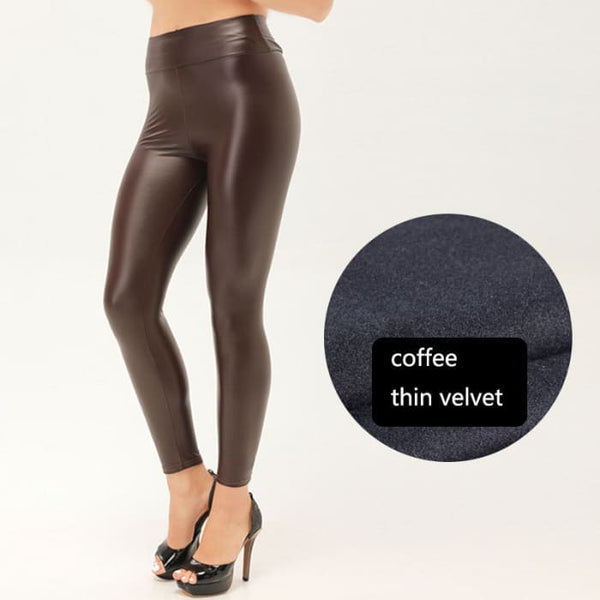 Thickened Warm Velvet Winter PU Leather Women Leggings -