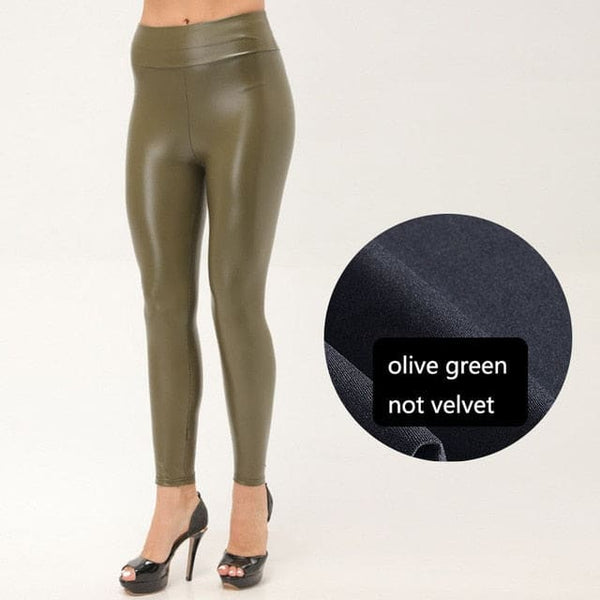 Thickened Warm Velvet Winter PU Leather Women Leggings -