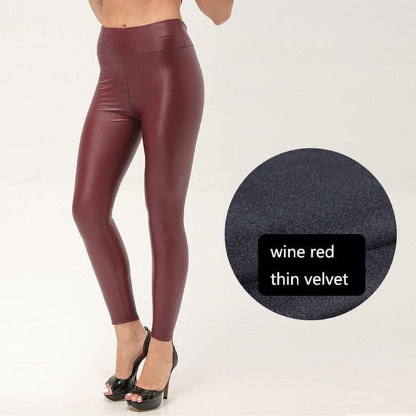 Thickened Warm Velvet Winter PU Leather Women Leggings -