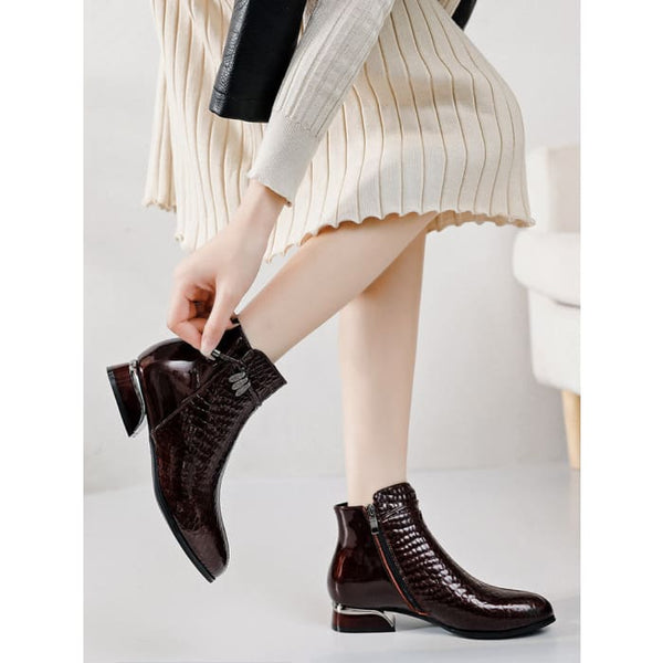 Winter Warm Fur Plush Genuine Leather Pointed Toe Women 