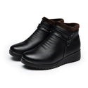 Women Ankle Warm Boot Genuine Leather Short Plush - Black / 