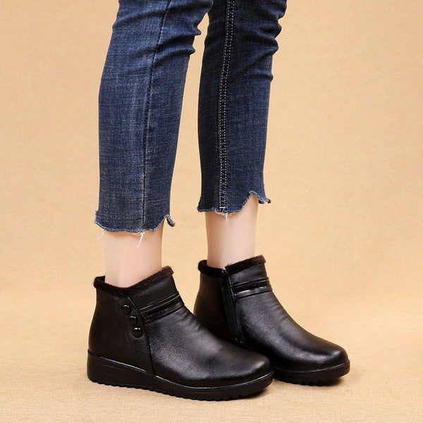 Women Ankle Warm Boot Genuine Leather Short Plush - Women 