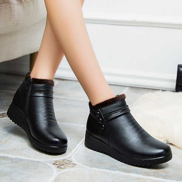 Women Ankle Warm Boot Genuine Leather Short Plush - Women 