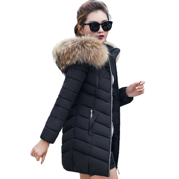 Women Slim Winter Parka Jacket With Fur - Women Jackets On 