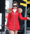 Women Slim Winter Parka Jacket With Fur - Red / Asian 6XL - 