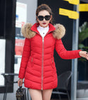 Women Slim Winter Parka Jacket With Fur - Red / Asian 6XL - 